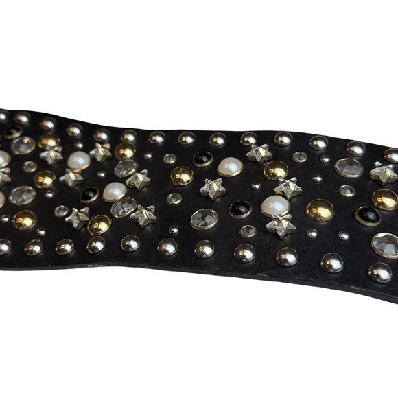 Topshop Black Studded Embellished Corset Waist Belt S/M Pearls Rhinestone Buckle - Picture 5 of 13